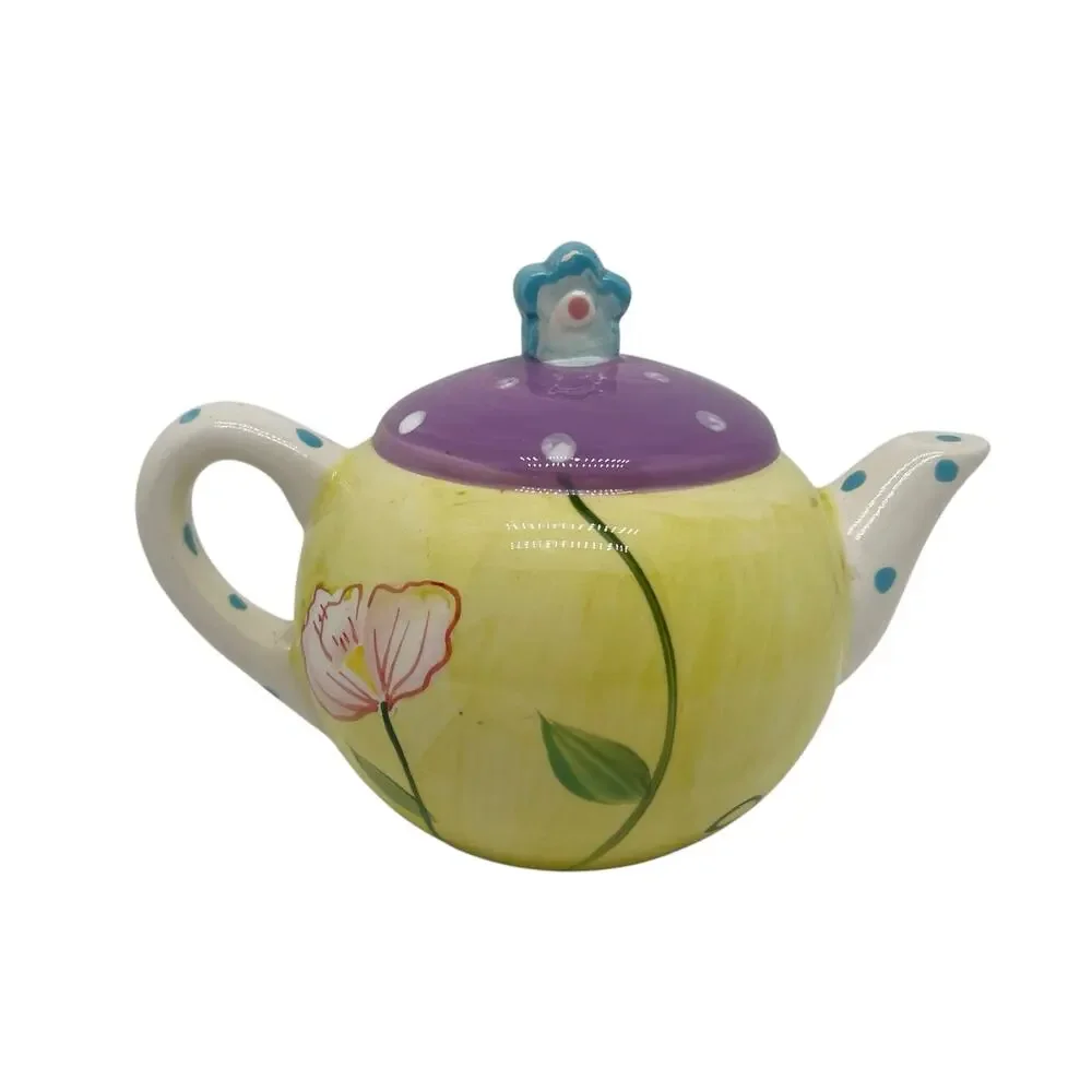 Vintage Decorative Ceramic Teapot Colorful Multicolor Flowers Floral